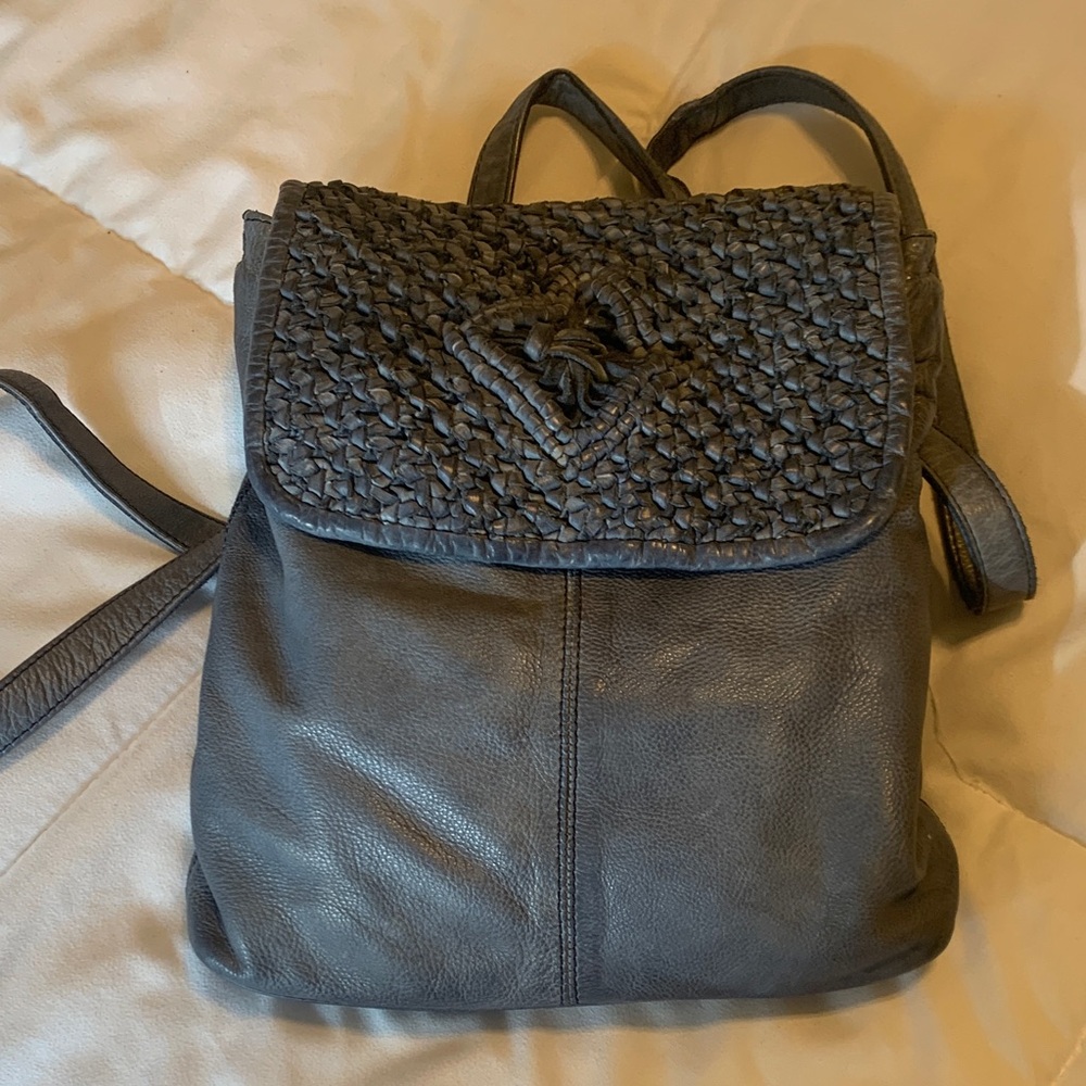 FRYE AND CO. Blue Leather Backpack with Woven Flap